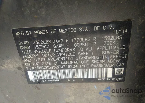 2015 Honda Fit Lx z USA, uszkodzony, nr VIN 3HGGK5G52FM749204